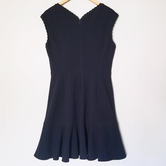 Rebecca Taylor Anna Scallop-Trimmed Navy Dress Size L Textured Knit Modest $395 - Picture 4 of 15